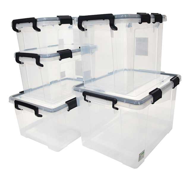 Bac de rangement en plastique transparent avec couvercle